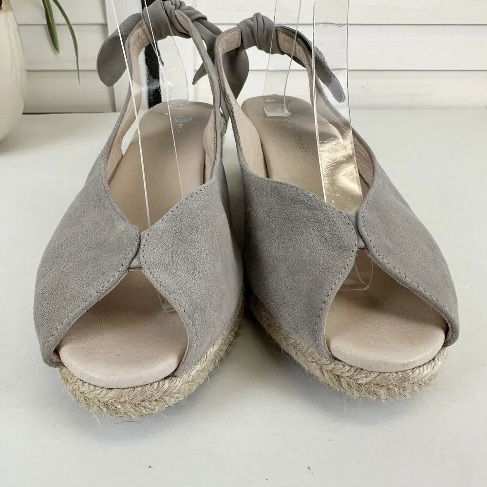 Eric‎ Michael Gray Slingback Wedge Peep Toe Sandal Comfort Shoe EU 39 US 8.5-9